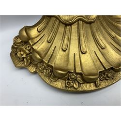 Gilt wall bracket ornately modelled with roses, together with further carved mahogany wall shelf bracket, tallest H30cm