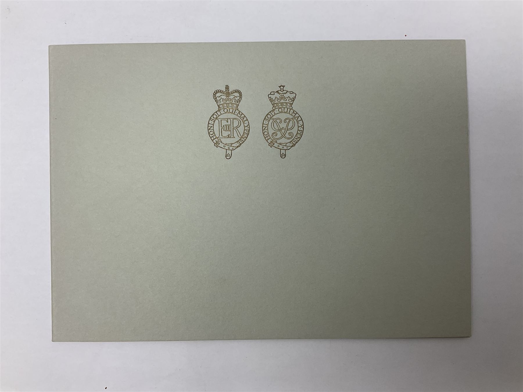 H.M. Queen Elizabeth II and HRH The Duke of Edinburgh, signed 1979 Christmas card with twin gilt ciphers to cover, colour photographic print of the Royal family standing in a garden, signed ‘Elizabeth R and Philip’ with manuscript date 1979 below