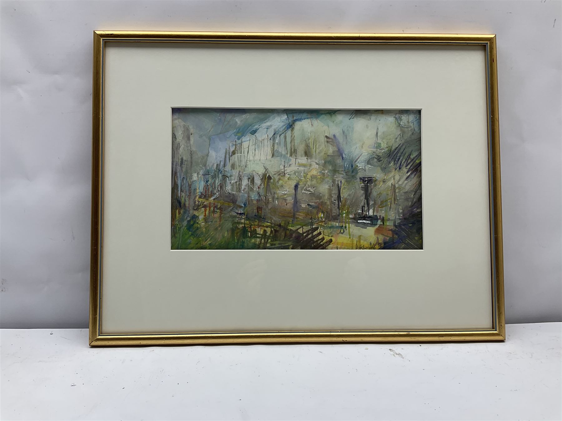 David Greenwood (Northern British Contemporary): 'Jervaulx Abbey', mixed media signed and dated '97, titled on label verso 19cm x 33cm