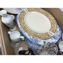 Portmeirion Botanic Garden jug, Poole Pottery planter, Denby coffee pot, Wedgwood Jasperware trinket box, Le Creuset oven dish and a collection of other ceramics, etc, in four boxes 