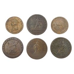 Six 18th and 19th century Sheffield tokens including 1794 half penny, 1812 Roscoe Mills one penny, 1813 Phoenix Iron Works one penny etc

