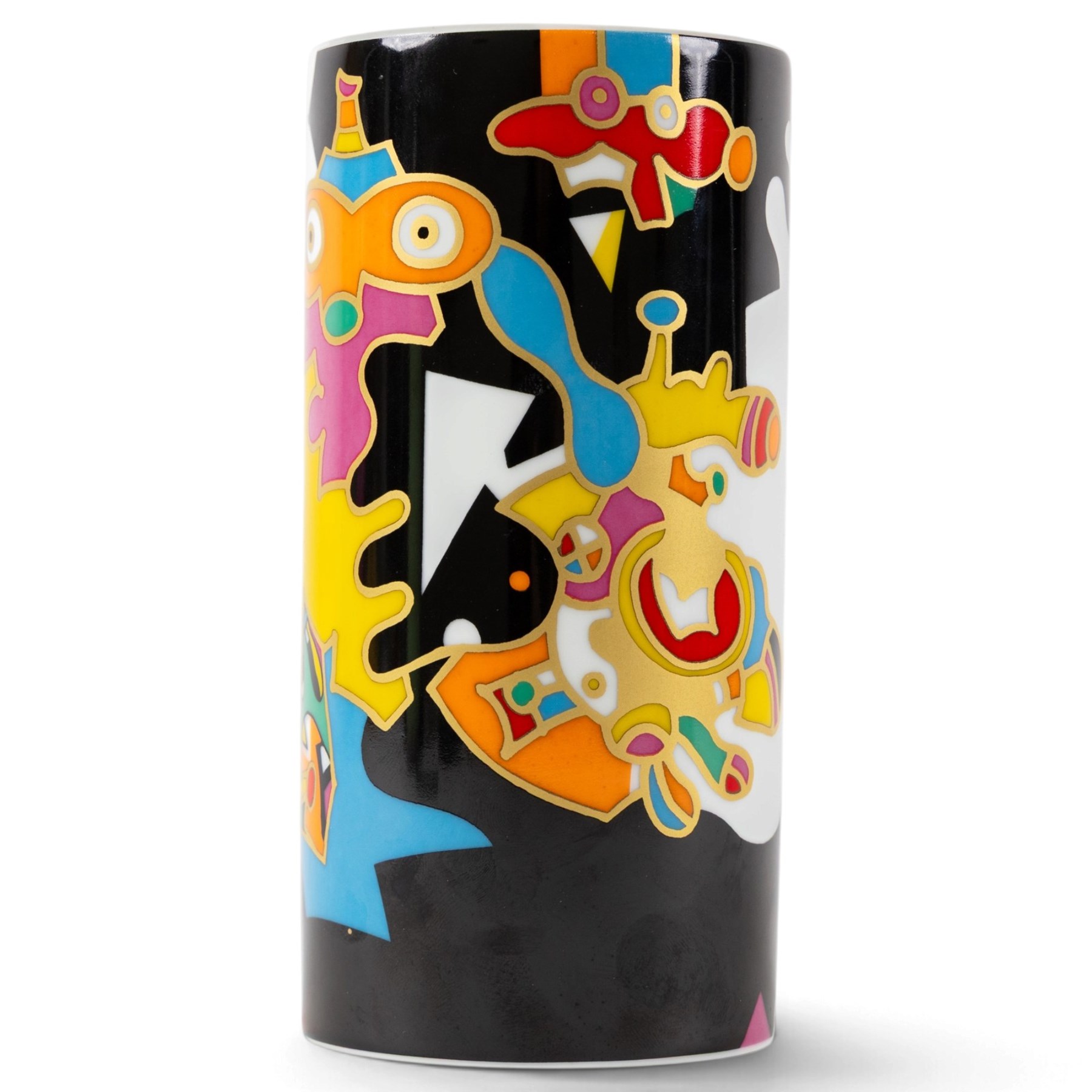 Otmar Alt (German 1940-) for Rosenthal Studio Line - porcelain cylinder vase with whimsical figures, H18.5cm