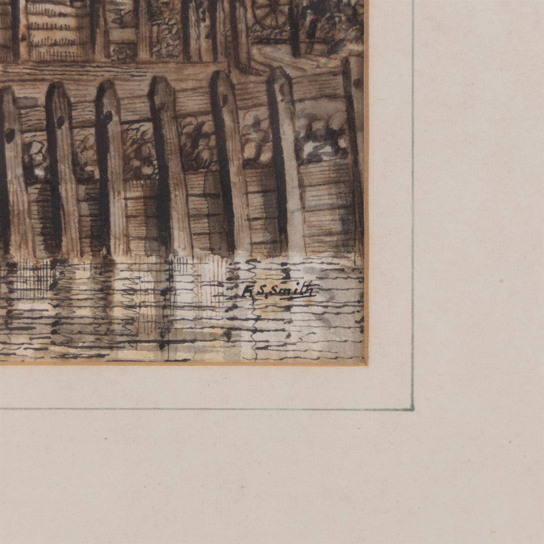 Frederick Schultz Smith (Hull 1860-1925): 'View of the South End & Portion of the New Pier in Progress of Reconstruction', monochrome watercolour and ink signed, titled verso 19cm x 29cm 