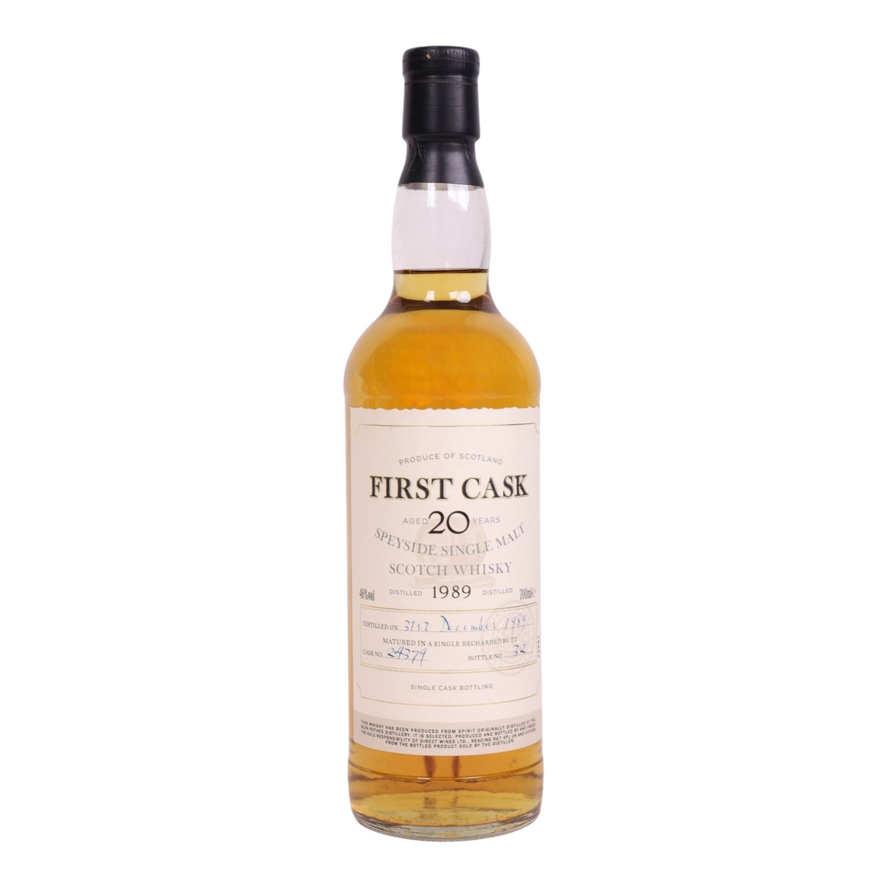 Glen Rodes, 20 year old Spreyside single malt scotch whisky, 46% vol 700ml, First Cask; distilled 31st December 1989, from cask number 24379, bottle number 32, with certificate

