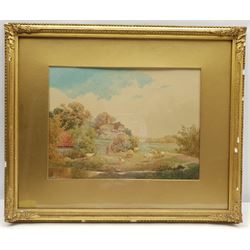 Albert Edward Bowers (British fl.1875-1893): Sheep Grazing by a Country House, watercolour signed 27cm x 37cm