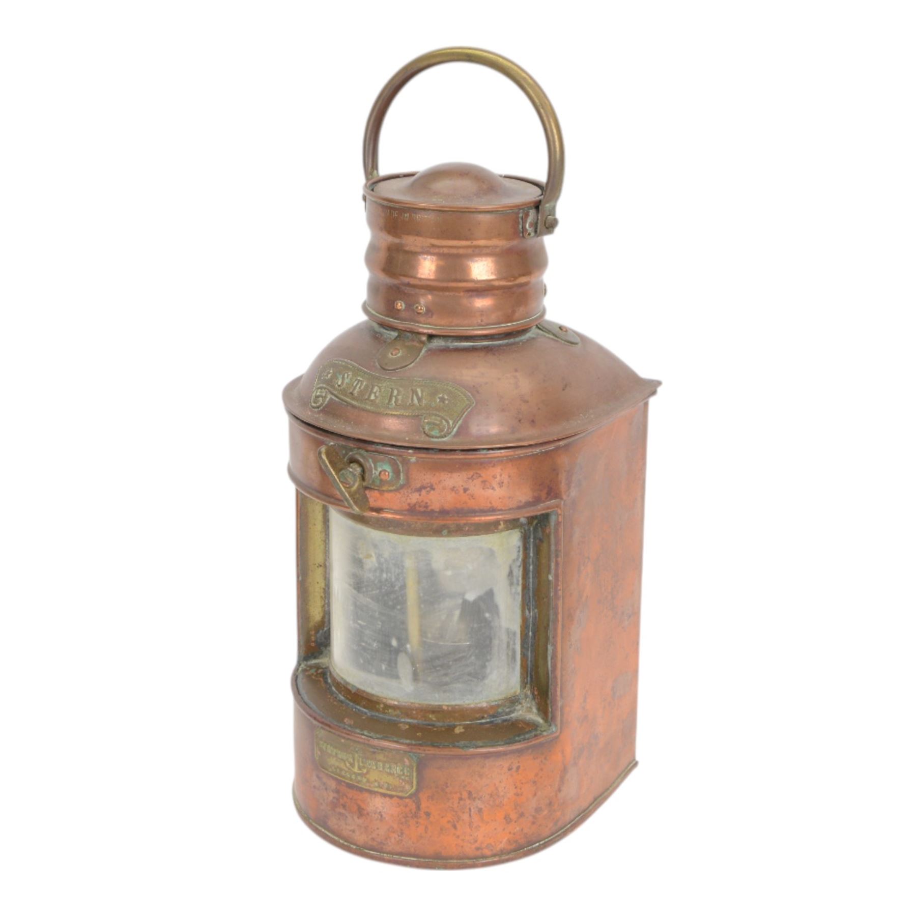 Pair of 20th Century Port and Starboard copper ship lanterns, together with Simpson Lawrence copper ships lamp with brass plaque and Ankerlight lantern