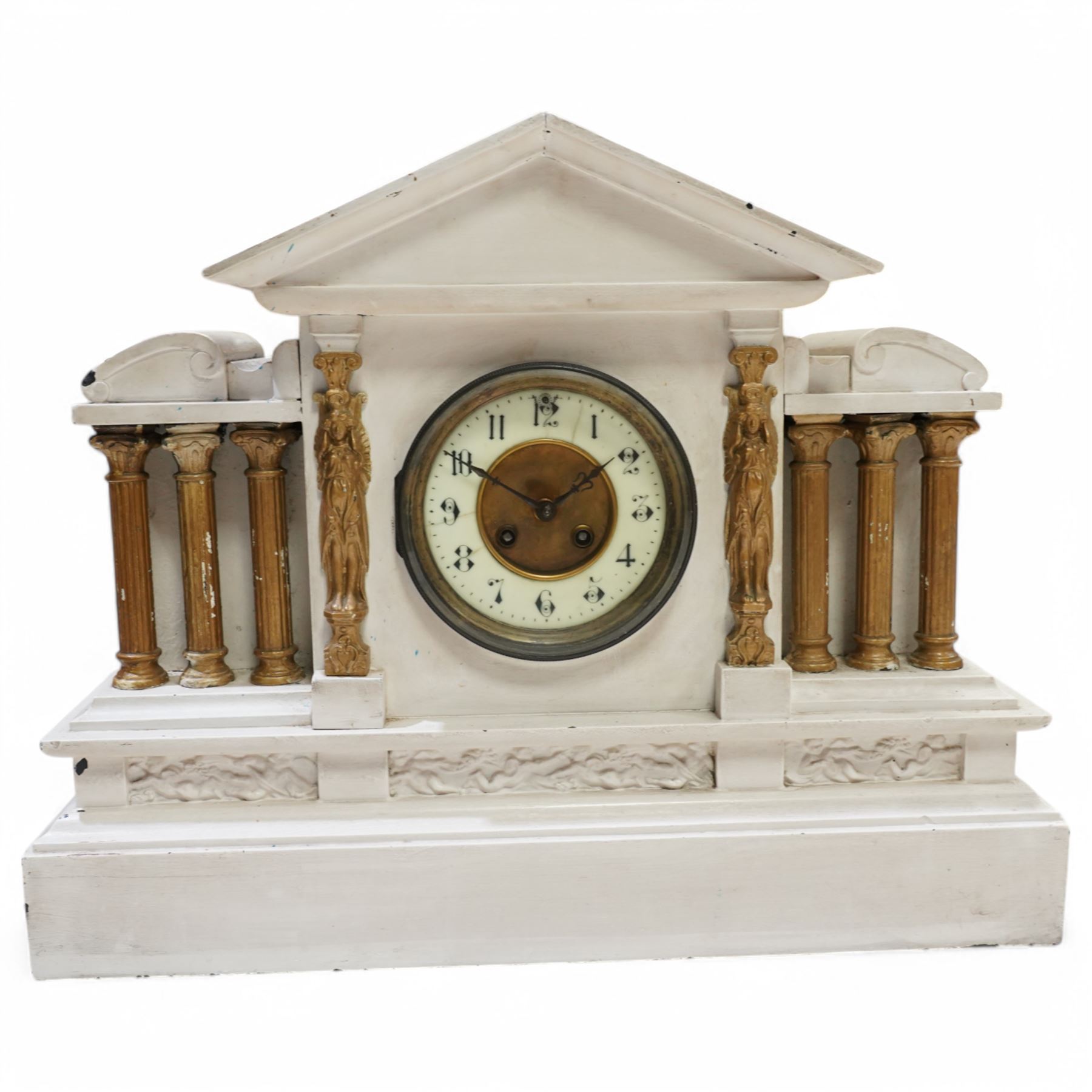 Victorian painted slate case mantle clock