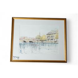 Collection of framed artworks (4), including Richard Redfern (British  1873-1913): Grazing stags in a mountainous landscape, watercolour 