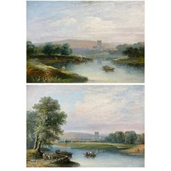 William Pitt (British fl.1851-1890): 'On the Severn' and 'The Ferry - Tewkesbury' Gloucestershire, pair oils on canvas signed and dated 1850 and 1956, respectively, titled on printed labels verso 24cm x 34cm (2)