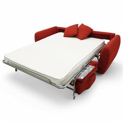 Dienne - Sofabed upholsted in red fabric, with two matching cushions
