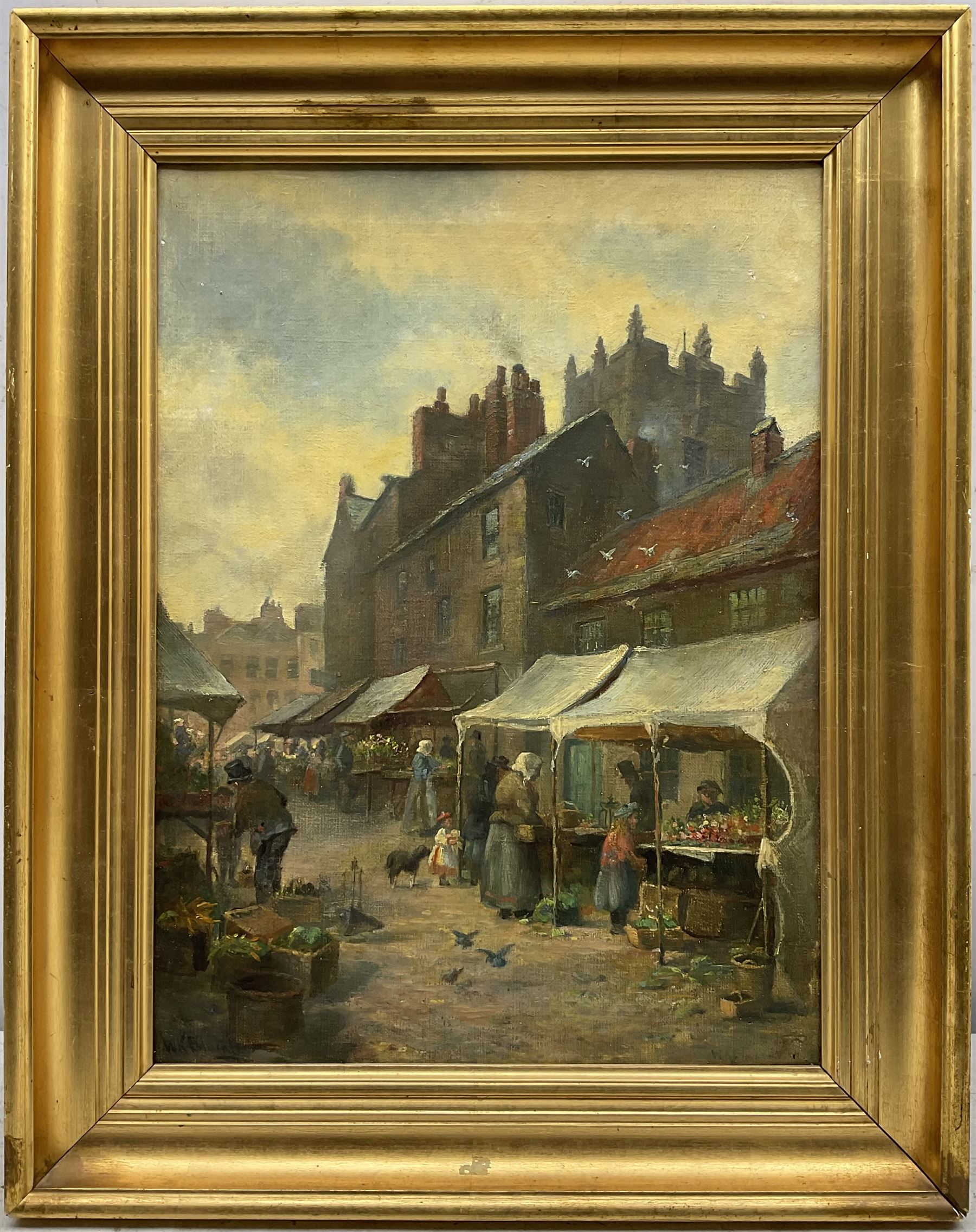 William Kay Blacklock (British 1872-1944): 'A Corner of the Market Place Richmond Yorkshire', oil on canvas signed, titled signed and dated 1895 verso 40cm x 29cm