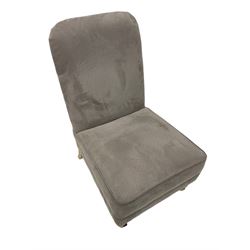Laura Ashley - low bedroom chair upholstered in grey fabric, on tuned beech feet with castors 