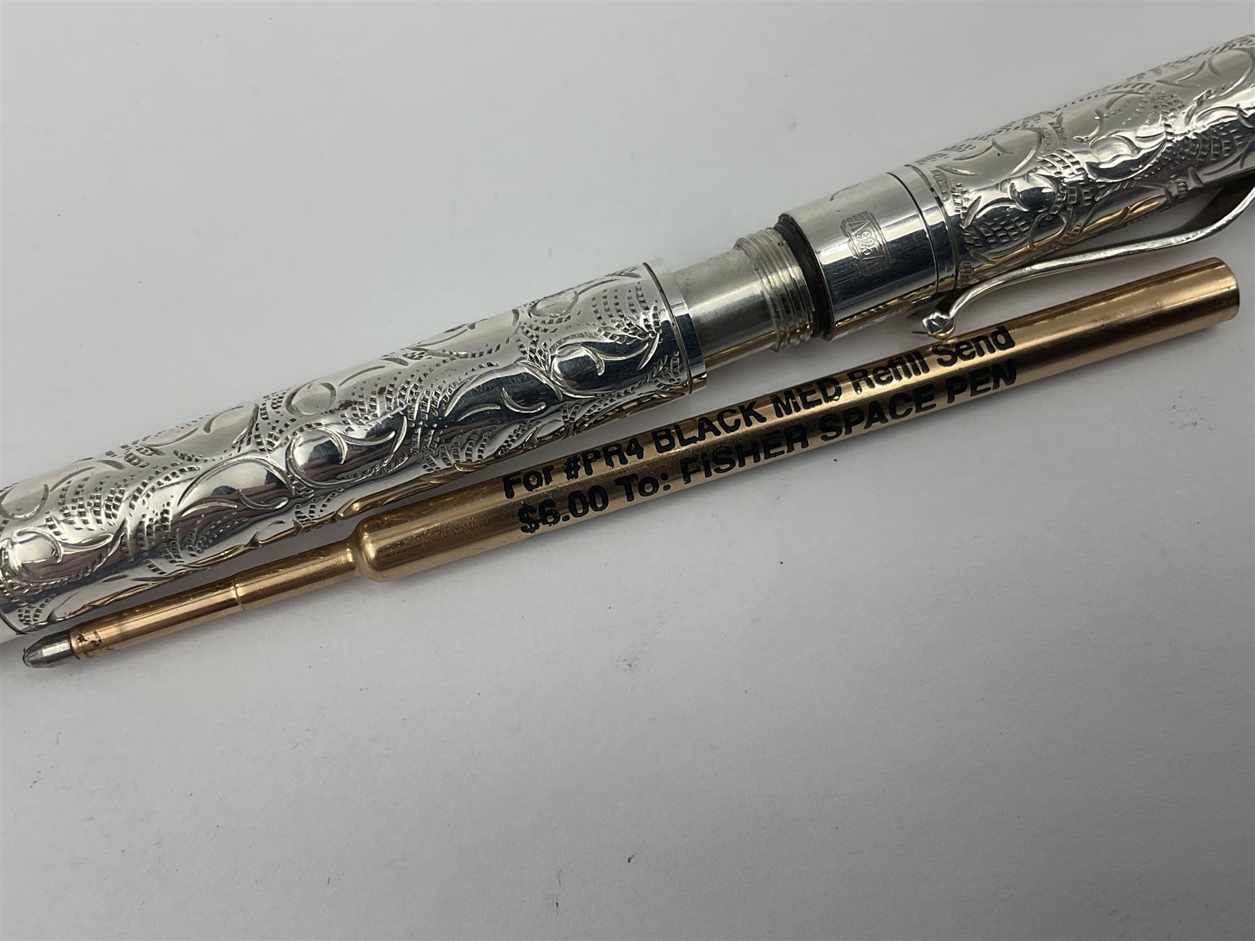 Silver Yard-o-Led Viceroy ballpoint pen, the foliate engraved barrel and cap hallmarked Birmingham 2004 and stamped 925, L11cm
