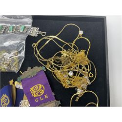 Silver jewellery, comprising bangle, two pairs of stud earrings and a coin pendant, together with a collection of costume jewellery including brooches, pendants, necklaces, earrings, etc, loose stones and a Rotary ladies quartz wristwatch