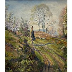 Jacob Kramer (British 1892-1962): Young Woman on a Country Path, oil on canvas signed 40cm x 34cm