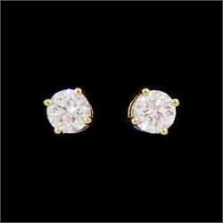Pair of 9ct gold lab grown diamond stud earrings, stamped 375, total diamond weight approx...
