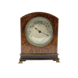 Edwardian-  8-day timepiece mantle clock with a silvered engine turned dial and platform escapement.