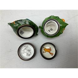Four Halcyon Days bonbonnieres modelled as frogs, Golden Toad, Red-eyed frog, Dart-poison frog, and Poison Dart frog, in single box 