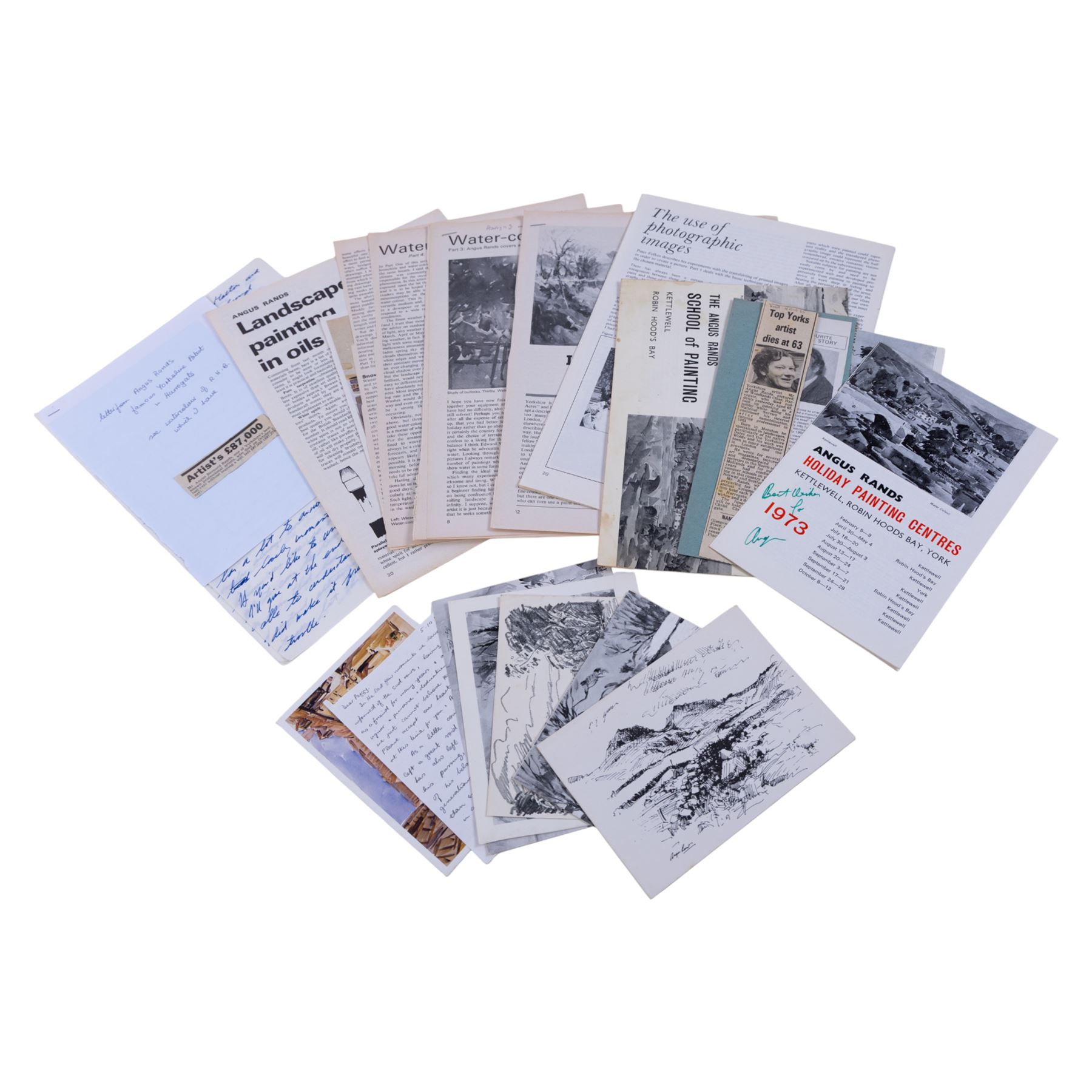 Angus Bernard Rands (British 1922-1985): Winter Scenes, set of four watercolours signed with initials, one dated 1972, max 15cm x 21cm; together with a collection of memorabilia, including a letter and various Christmas cards (unframed)