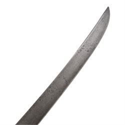19th Century Grenadier Briquet short sabre sword, 59cm curved blade, brass ribbed grip and D shaped knuckle guard, overall L74cm