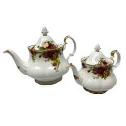 Royal Albert Old Country Roses pattern, large teapot and a smaller example, largest H20cm