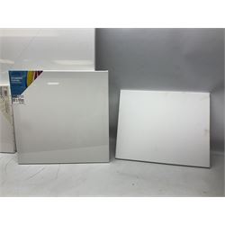 Large quantity of art supplies and equipment to include Crimson & Blake easel, tabletop easel, two large Winsor & Newton canvases and further smaller canvanses, sketchpads, paints etc