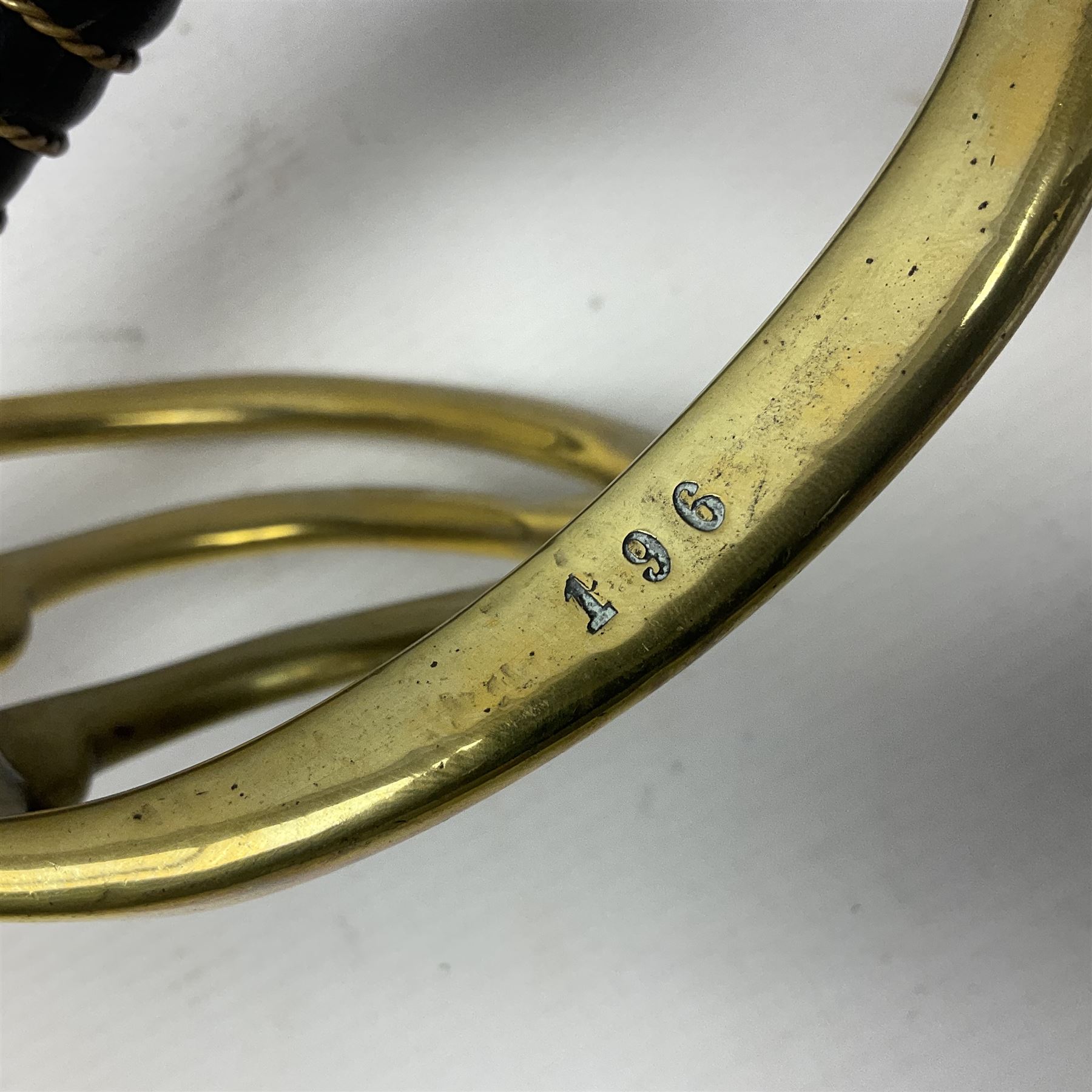 Early 19c French 1st Empire Heavy Cavalry trooper's sword, the 95.5cm double fullered blade with various stamped marks and inscribed Klingenthal 1814 to the back edge, four-bar brass hilt with wire-bound leather grip, knucklebow numbered 139; in polished steel scabbard with two suspension rings L117cm overall