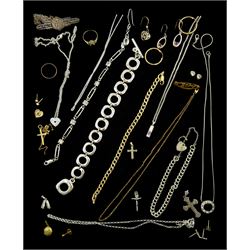 9ct gold jewellery including pair of cubic zirconia earrings, curb link bracelet, hoop earrings and ring and silver jewellery including pendant necklaces, circular link bracelet and earrings