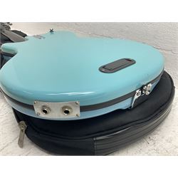 Italia Mondial electric guitar in blue with independent pick-ups, serial no.150066 L100cm; in original Italia carrying case 