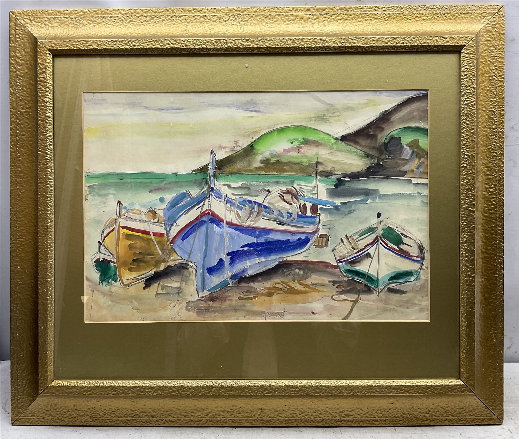 English Impressionist School (20th century): Beached Boats, watercolour and gouache unsigned 31cm x 47cm