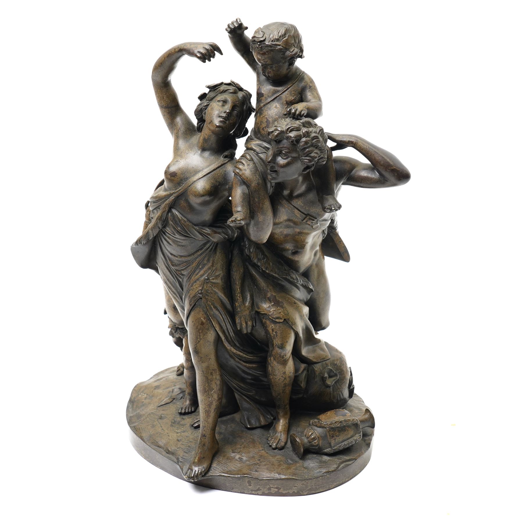 After Claude Michel or 'Clodion' (French 1738-1814): 'Triomphe de Bacchus' or the Childhood of Bacchus, bronze sculpture H38cm 