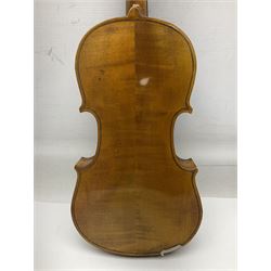 German Saxony three-quarter size violin c1900 with 33cm two-piece maple back and ribs and spruce top L55.5cm overall; and a Czechoslovakian three-quarter size violin c1970s; both in carrying cases (2)