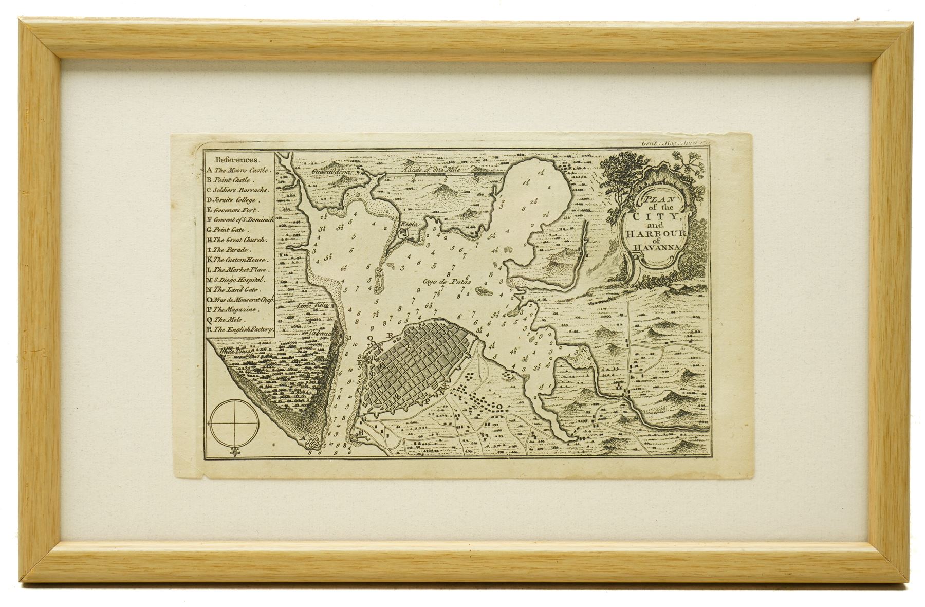 English School (19th century): Plan of the City and Harbour of Havanna (Havana Cuba), early 18th century engraved map pub. The Gentleman's Magazine 1762, 13cm x 22cm