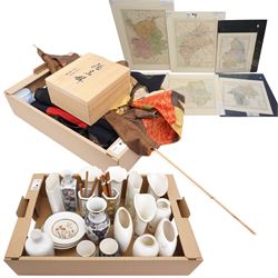 Box containing items of Fukagawa porcelain, number of small Japanese decorative bowls, cof...