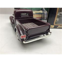 Seven 1:18 scale die-cast models by Ertl, Road legends, Maisto, Solido etc including two Coca Cola promotional vehicles; five boxed (7)