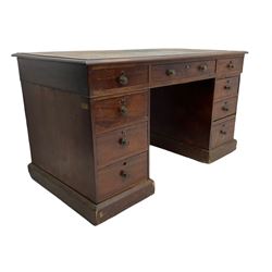 19th century mahogany twin pedestal desk, fitted with nine drawers