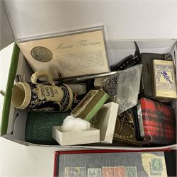 Assorted items including Maria Theresa silver restrike thaler coin, nine wristwatches including Rotary, Smiths and Swissam, an album of Queen Elizabeth II pre-decimal stamps, F.A Cup Centenary medal collection, West German pottery tankard and a collection of costume jewellery etc