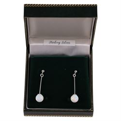 Pair of silver opal pendant stud earrings, boxed