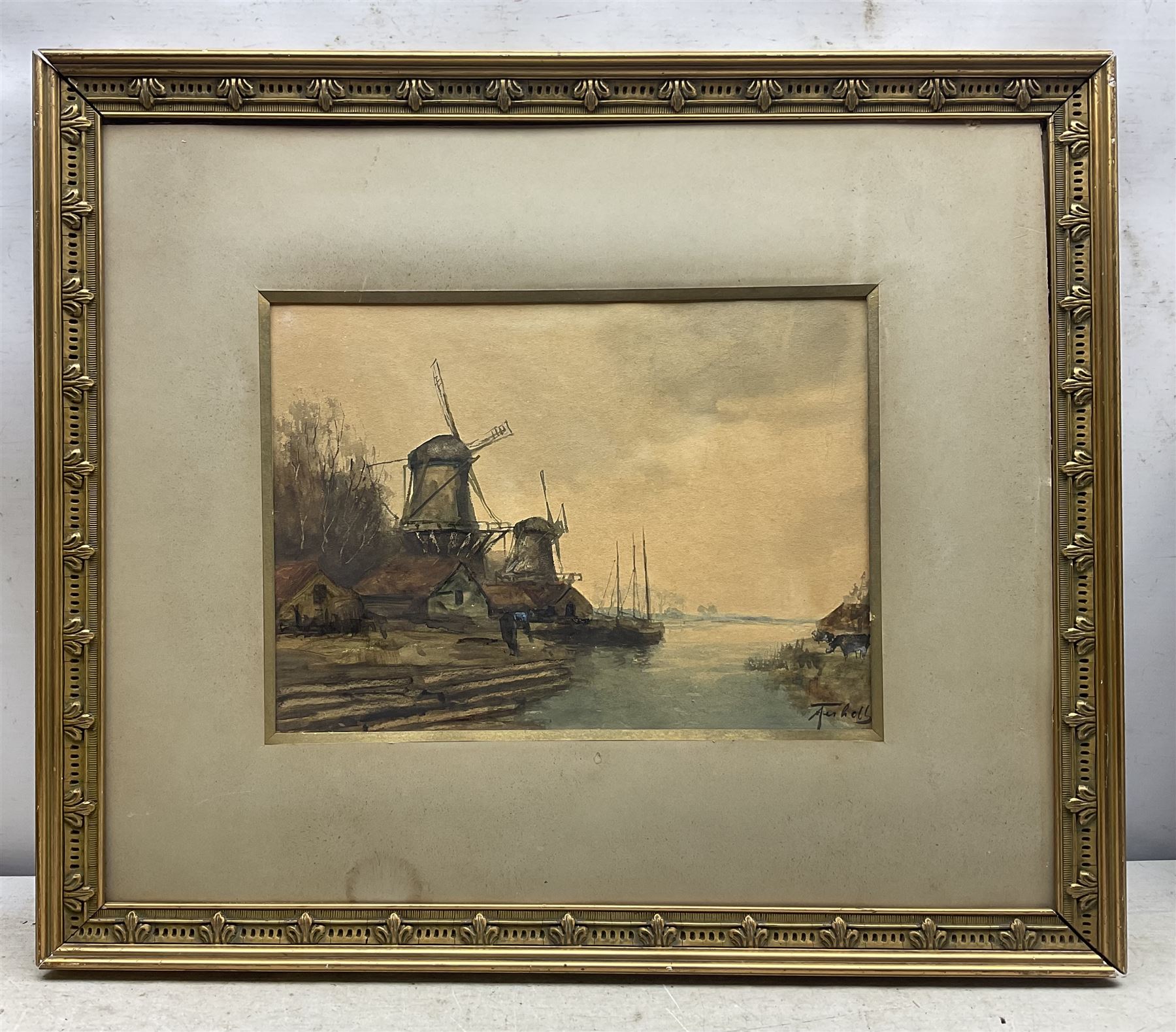 Adriaan Christiaan Willem Terhell (Dutch 1863-1949): Canal Scenes, pair watercolours signed, in matching frames 26cm x 36cm (2)