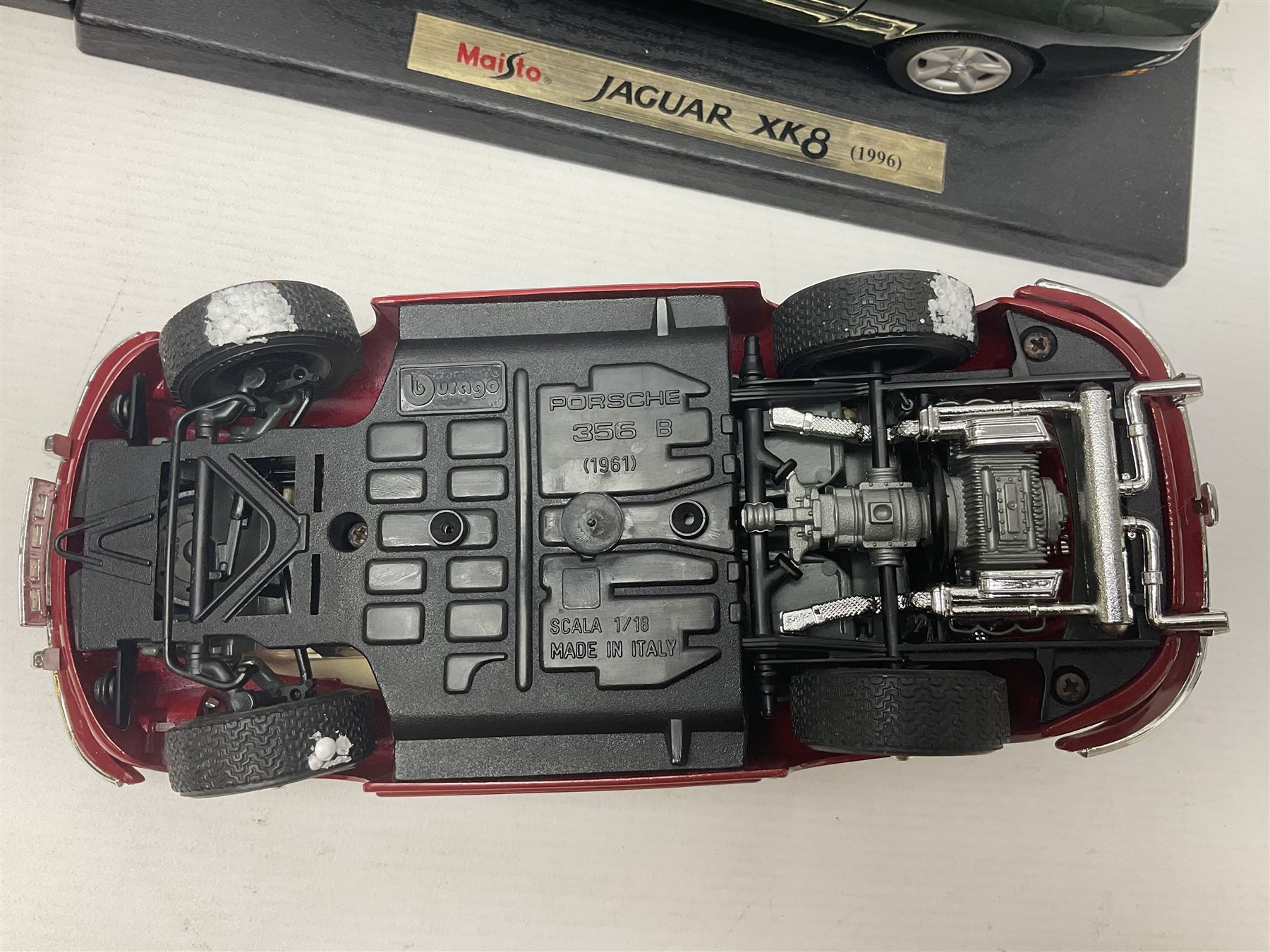 Three Maisto Special Edition 1:18 scale die-cast models - Porsche 550A Spyder, Jaguar 'S' Type and Ferrari 550 Maranello; all boxed; five other unboxed Maisto/Bburago 1:18 scale models; and two Classic Collection lead crystal models of Classic Cars (10)