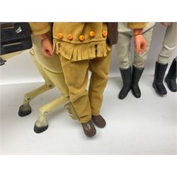 Two pairs of 1970s Lone Ranger and Tonto action figures, probably by Marx Toys; and Gabriel 'Silver' stallion horse; all unboxed (5)