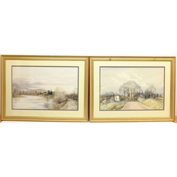 M A Burroughes (20th century): Rural Landscapes, pair watercolours signed 36cm x 56cm (2)