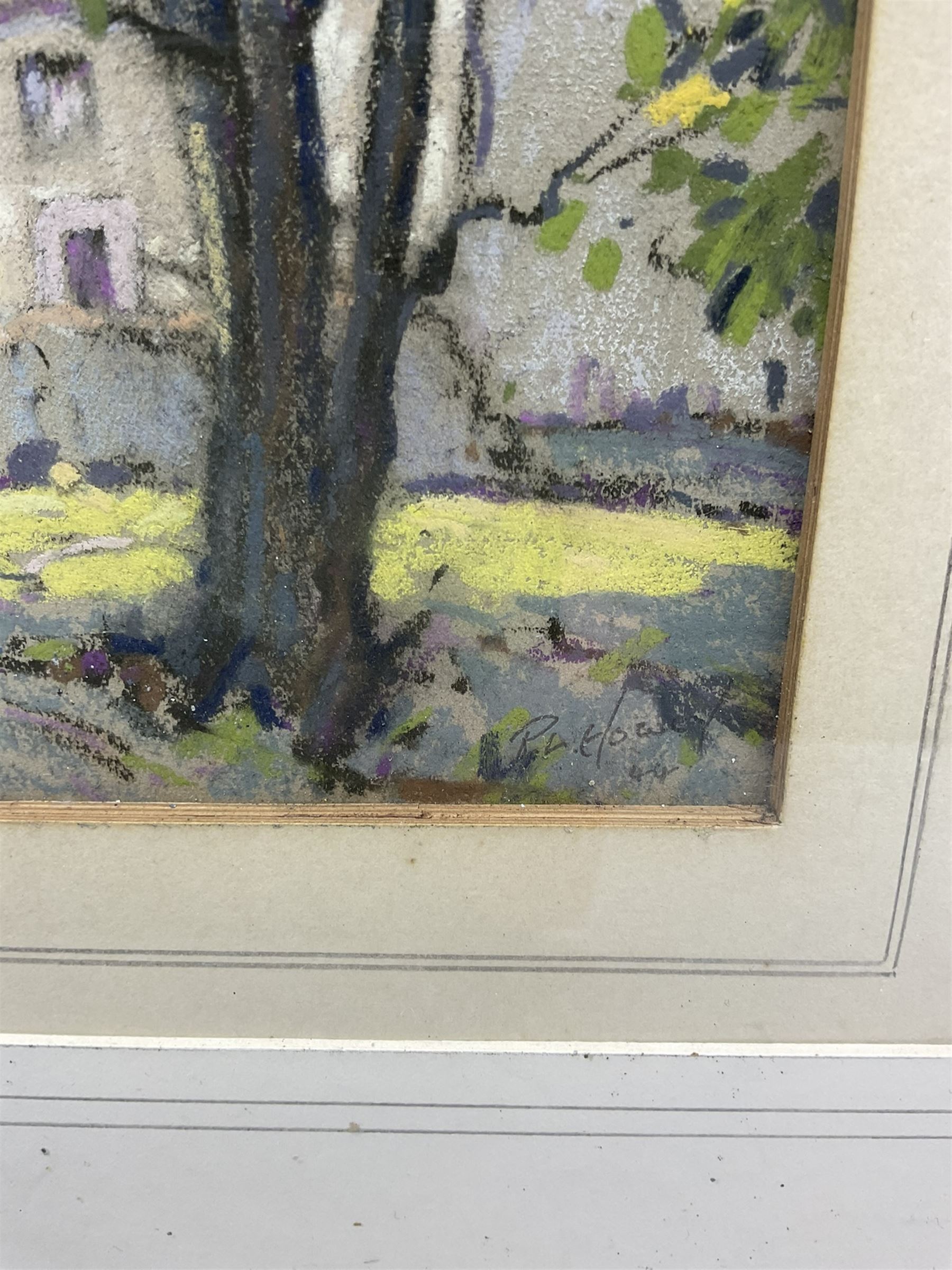 Robert Leslie Howey (British 1900-1981): 'A Cottage in Weardale', pastel signed and dated '44, titled on label with artist's Hartlepool address verso 25cm x 25cm