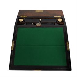 19th century burr-walnut writing slope, with inlaid mother-of-pearl decoration, fitted interior and two inkwells, together with a  parquetry writing slope, H16cm