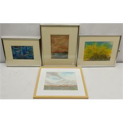 Madeleine Eyland (Belgian/British 1930-2021): Large quantity of small framed abstract pastels, watercolours and mixed media, approx 33 
Provenance: artist's studio collection. Marie-Madeleine Eyland (neé Legrain) was born in 1930 at Floriffoux, Belgium; she lived most of her life in Scarborough working as a nurse and an artist.