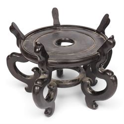 Five hardwood vase stands, for large vases, largest D36cm