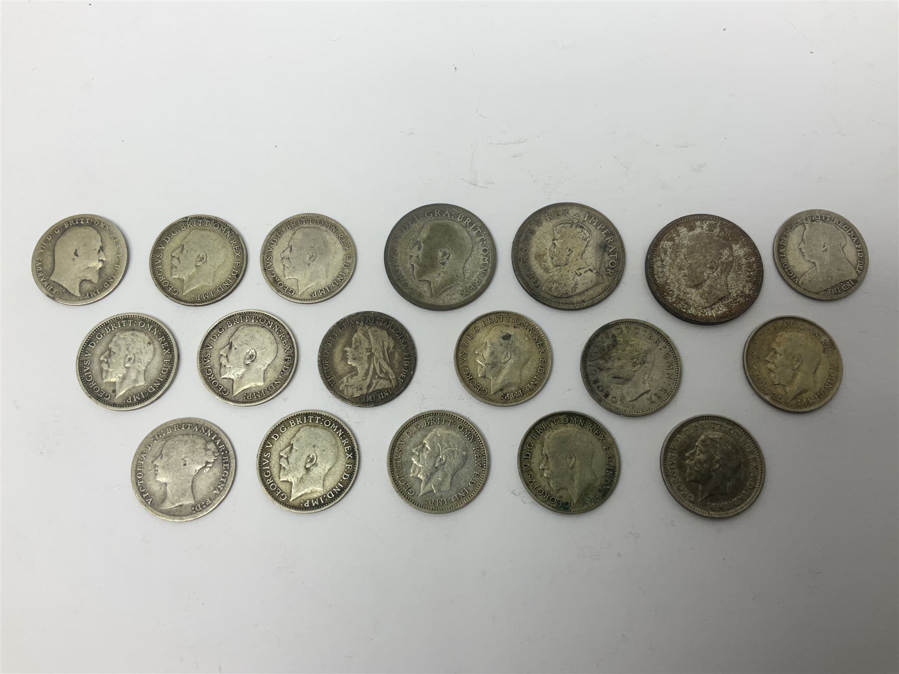 King George V British West Africa 1916 two shillings coin, King George VI Australia 1943 shilling, United States of America 1887 Morgan dollar, Bahrain 1968 500 fils silver coin, Maria Theresa restrike thaler and other coinage 