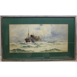  William Stephen Tomkin (British 1860-1940): Trawler in Choppy Seas, watercolour signed 23cm x 48cm  