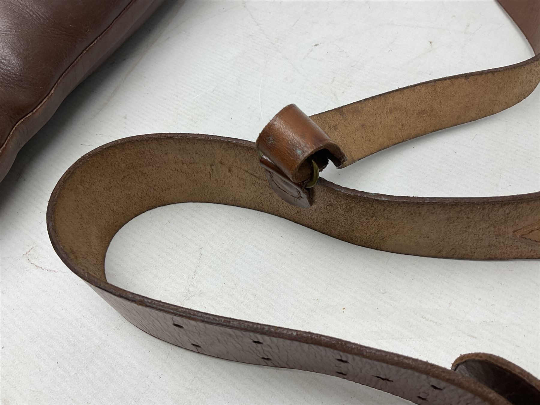 Pair of WW1 style Army Officer's brown leather full leg riding boots with Alkit four-piece wooden boot trees; and two officer's Sam Browne leather belts with cross-straps, one with sword frog (4)