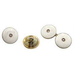 Art Deco gentleman's enamel and diamond dress set, comprising of a pair of cufflinks and four shirt buttons, retailed by Asprey, in fitted case